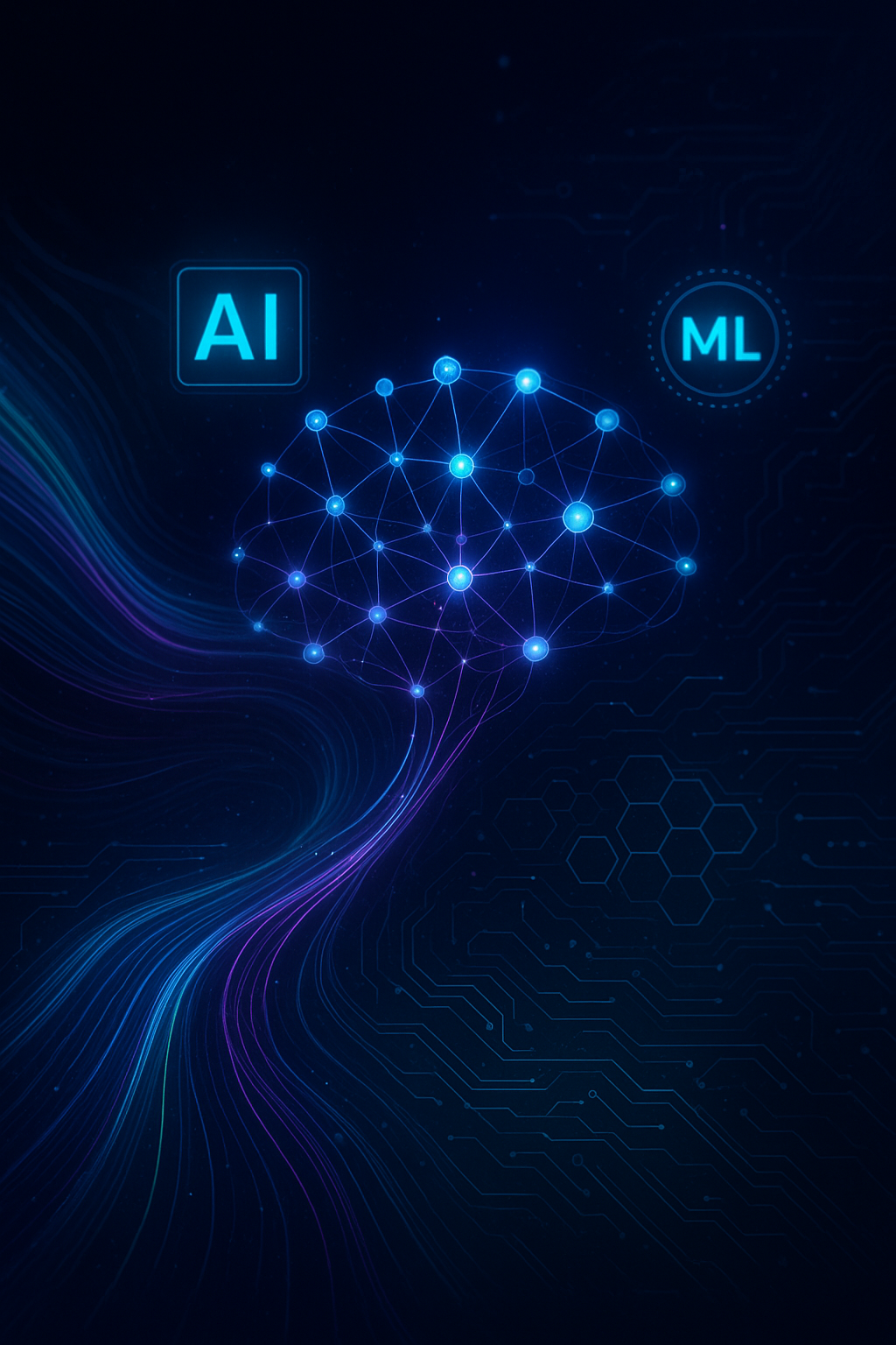 AI and machine learning visualization with data processing.